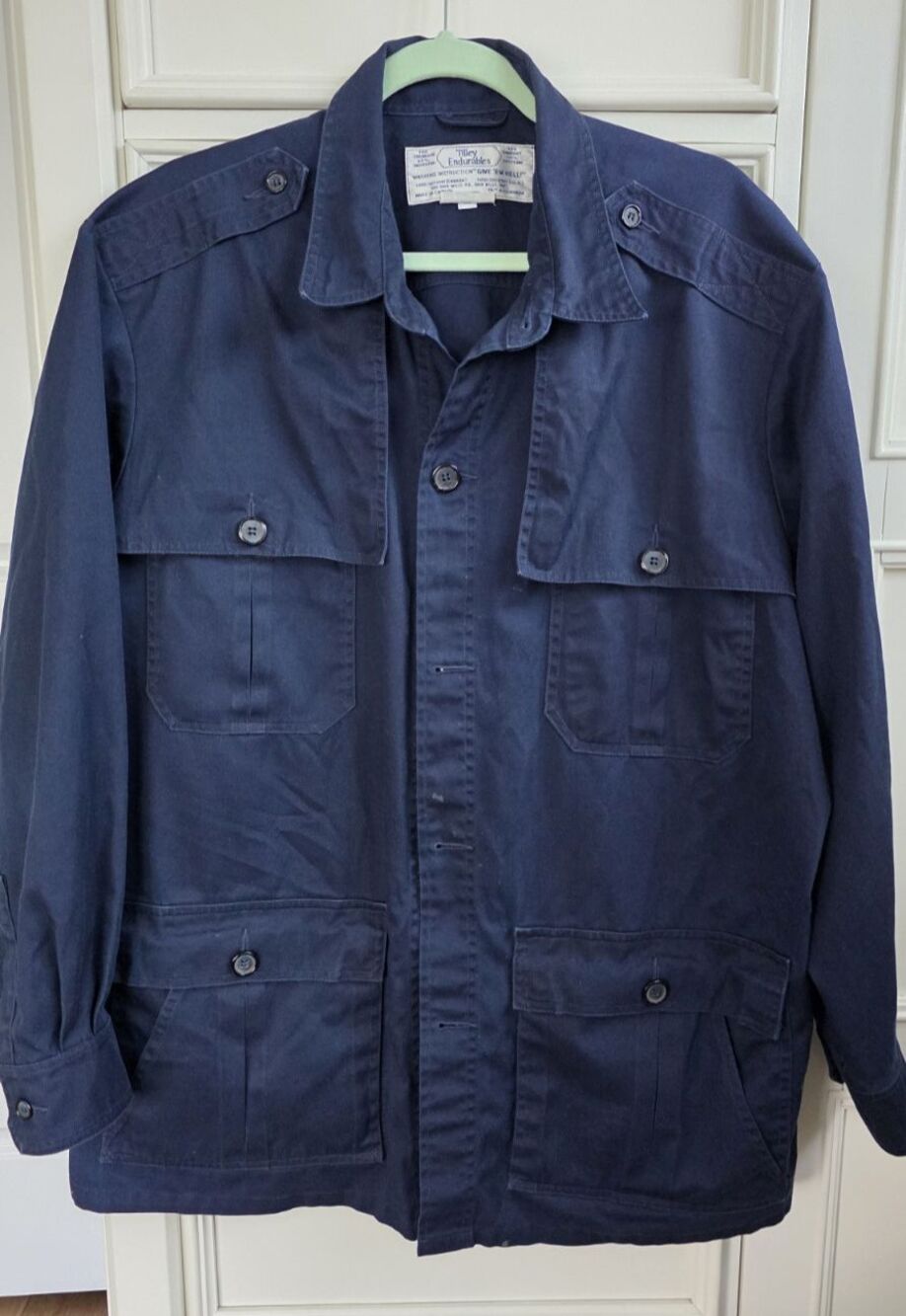 Mint Vtg Mens Tilley Endurables Blue Safari Travel Field Jacket XXL